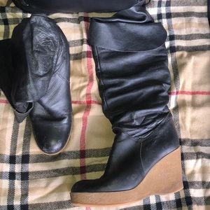 Aldo Black wedge heeled boots